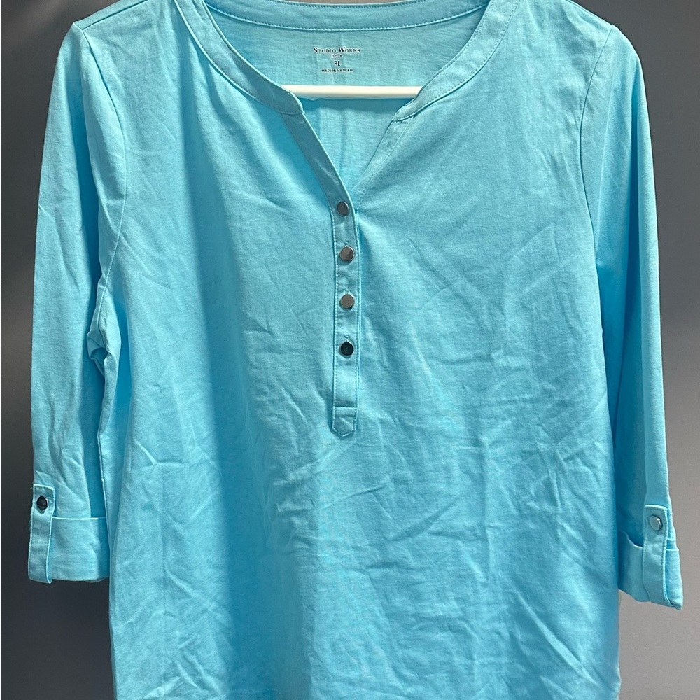 Studio Works Size PL, Light BLUE,  3/4 Sleeved Top. NWT!!